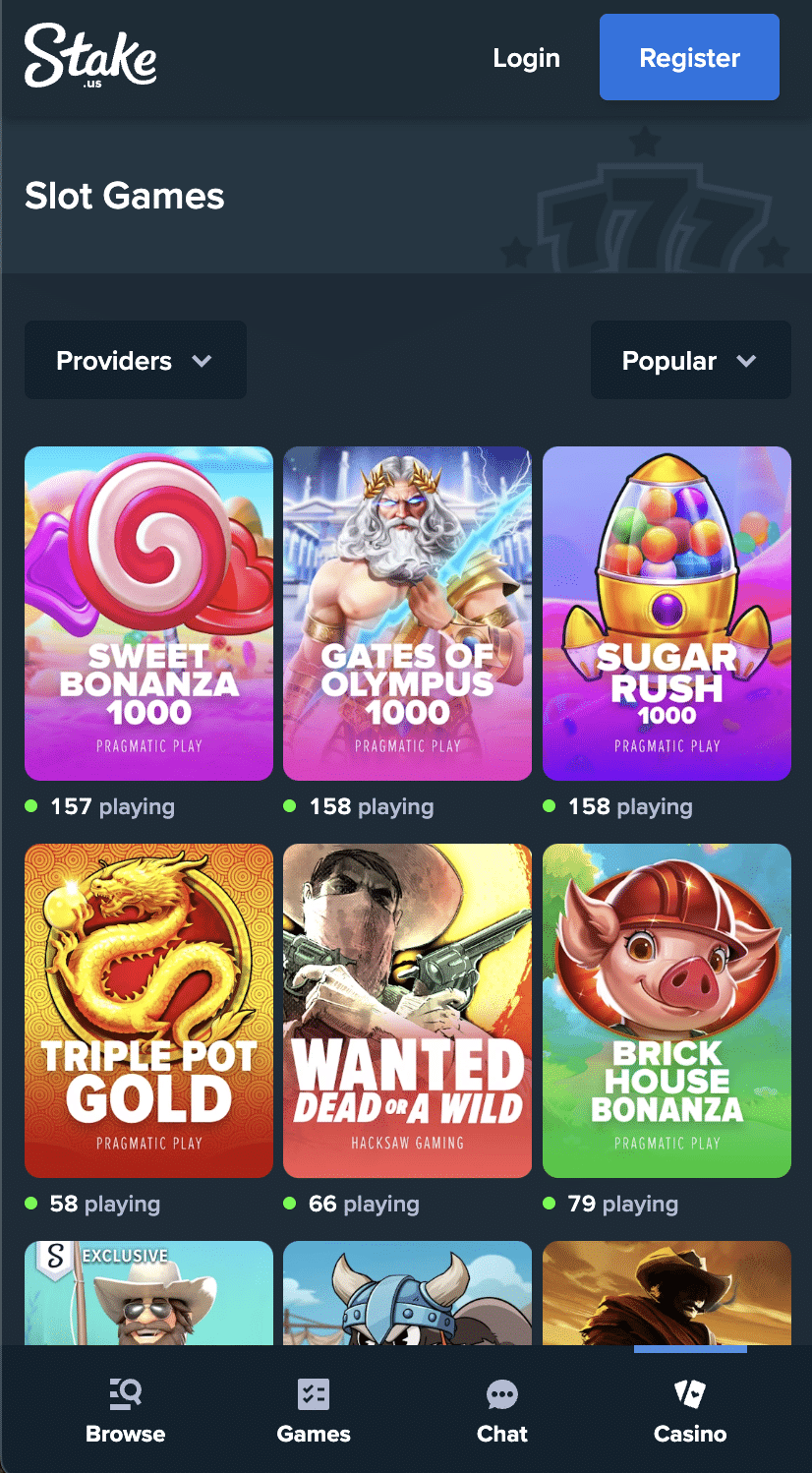 Stake.us slots library